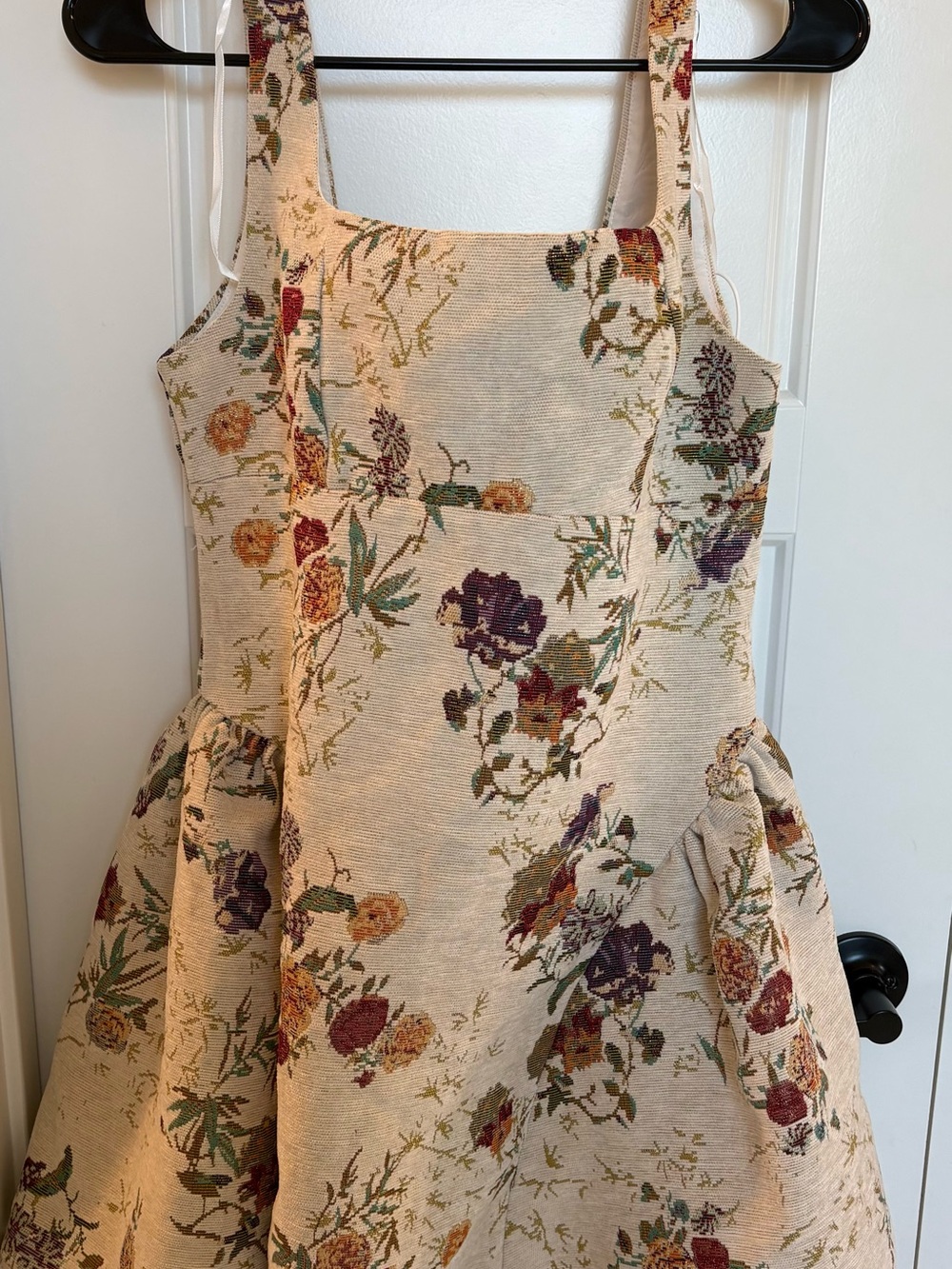 Cider Cream Floral Tapestry Pinafore Dress with Multicolor Bouquet Print